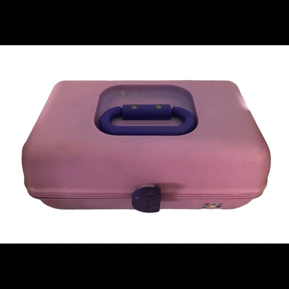 VTG Caboodles Purple 2 Tier Make-Up Storage Case W/Mirror Dressing Table
